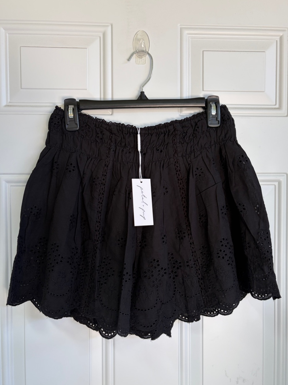 High-Waist Black Eyelet Scalloped Shorts